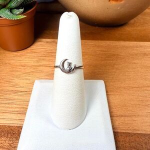 Crescent Moon with Cat Ring - Size 5 - .925 sterling silver